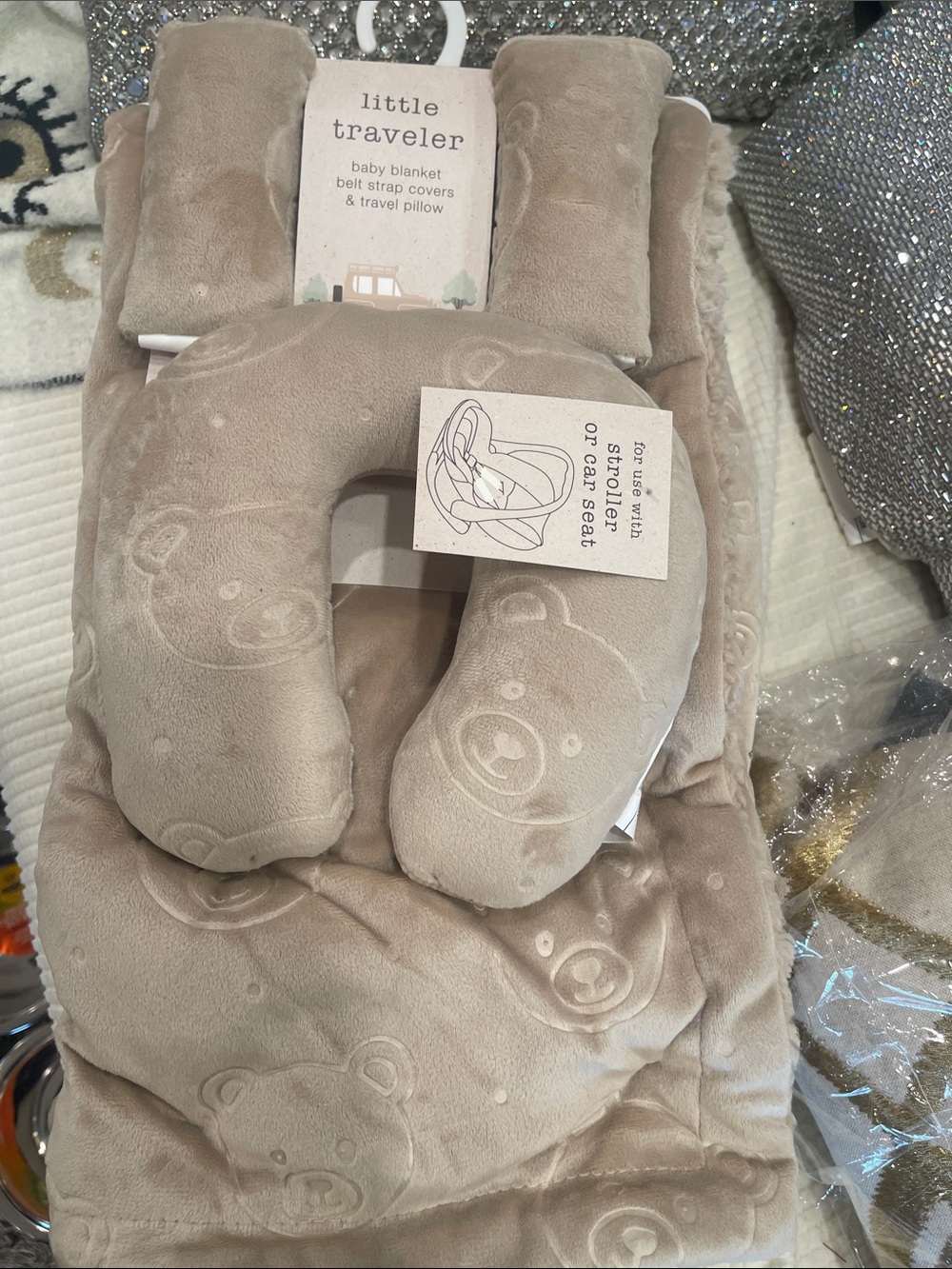 Plush Baby Blanket & Travel Pillow - Beige